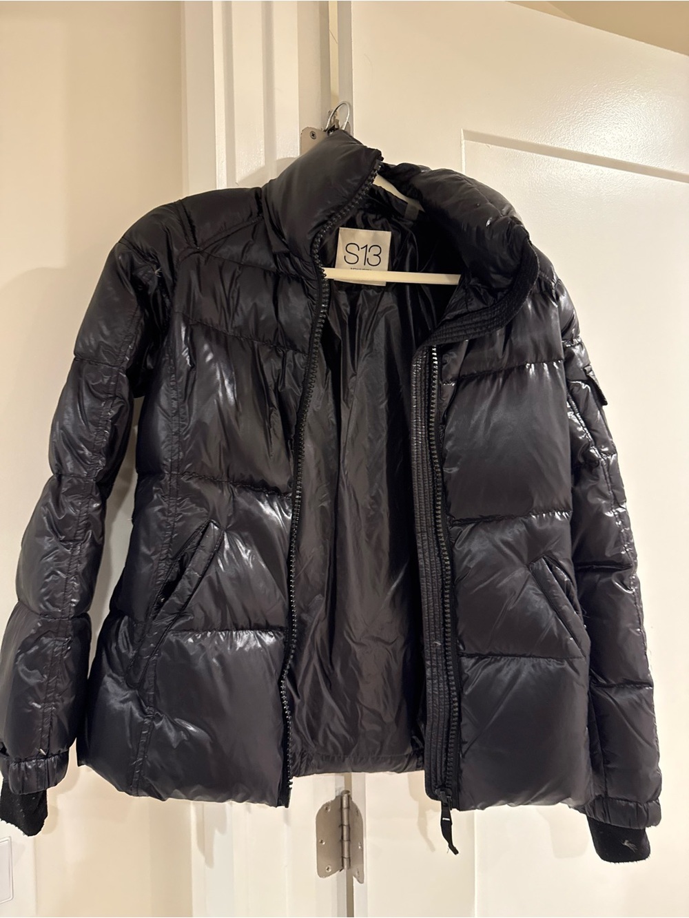 Women's Black Quilted Puffer Jacket with High Collar